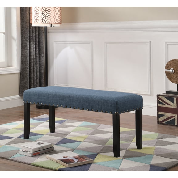 Miekor Furniture Biony Fabric Dining Bench with Nailhead Trim, Blue B5A0236