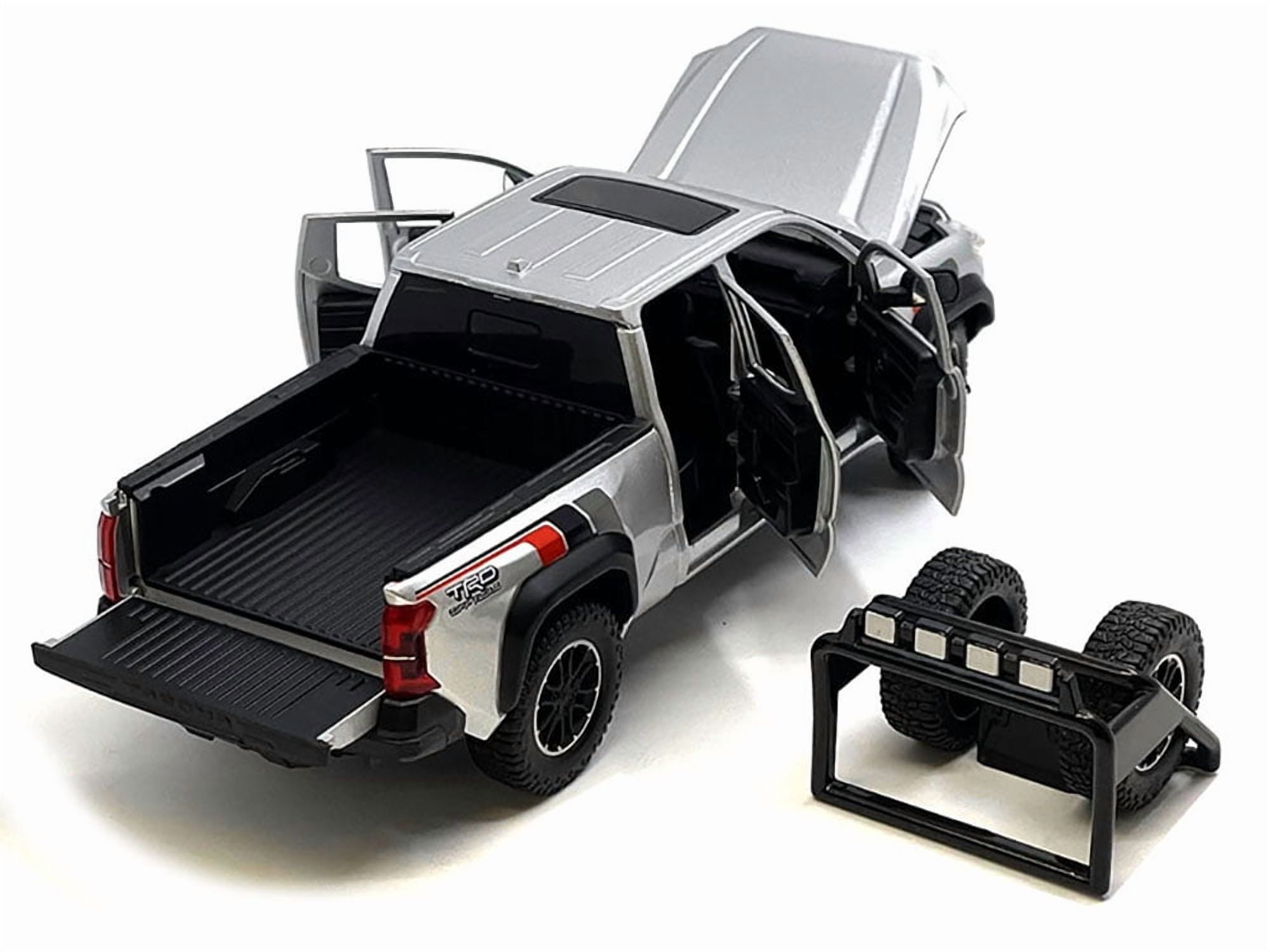 2024 Toyota Tacoma TRD Off Road Edition Truck Silver Metallic with TRD Stripes w/Sunroof and Wheel Rack 1/24 Diecast Model Car