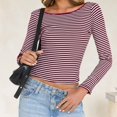 thumbnail image 6 of Seductiva Women's Long Sleeve Shirts Basic Tee Women Summer Short/Long Sleeve Tops Backless Striped Shirts Going Out T Shirt Y2K Crop Blouse Boat Neck Outfit Casual Workout Y2K Clothes Basic Tees, 6 of 8