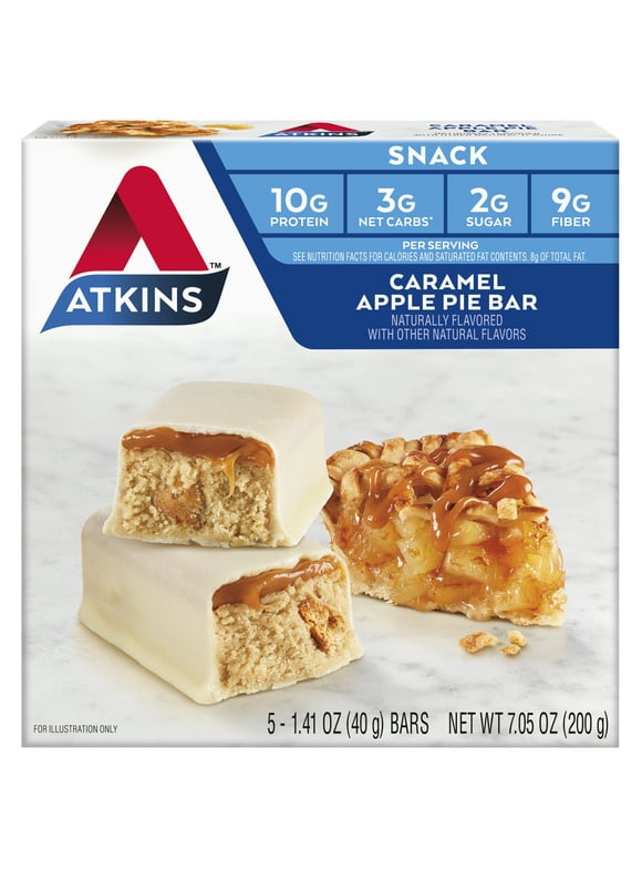 Atkins Snack Bar, High Protein, Low Carb, Caramel Apple Pie, 5 Ct