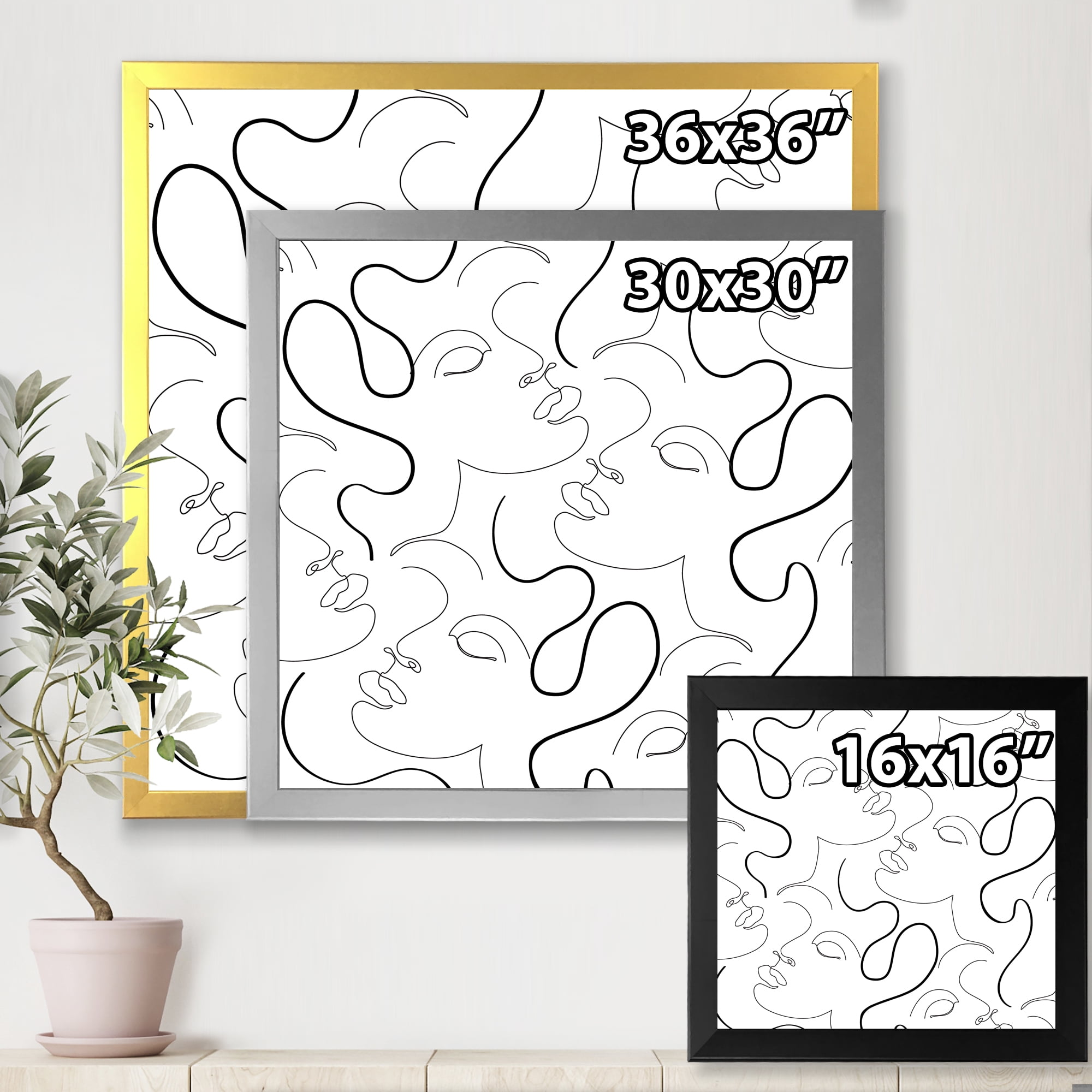 Designart 'Black and White One Line Drawing Portraits' Modern Framed Art Print