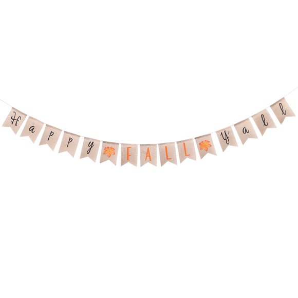3.5M Burlap Happy Fall Y'all Bunting Banner Garland for Thanksgiving Party Home Decoration (Maple Leaves Style)