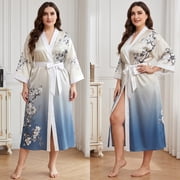 AMITOFO Long Silky Kimono Robes for Women Lightweight Silky Satin Floral Bathrobe Soft Cozy Ladies Housecoat Loungewear