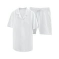 thumbnail image 2 of UVEASISHA Men's Linen Short Sets Outfits 2 Piece Summer Beach Outfits Button Lapel Shirts and Lounge Shorts Matching Set Loose Fit Casual Vacation Outfit with Pockets White L, 2 of 2