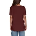 thumbnail image 4 of Ecqkame Womens Summer Tops Basic V Neck Button Short Sleeve Casual Tee Shirt Solid Color Fashion Loose Blouses Brown XL, 4 of 6