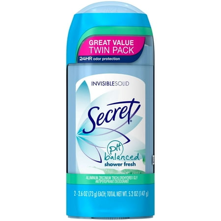 Secret Invisible Solid Antiperspirant Deodorant Shower Fresh Scent, 2.6 oz, Twin Pack