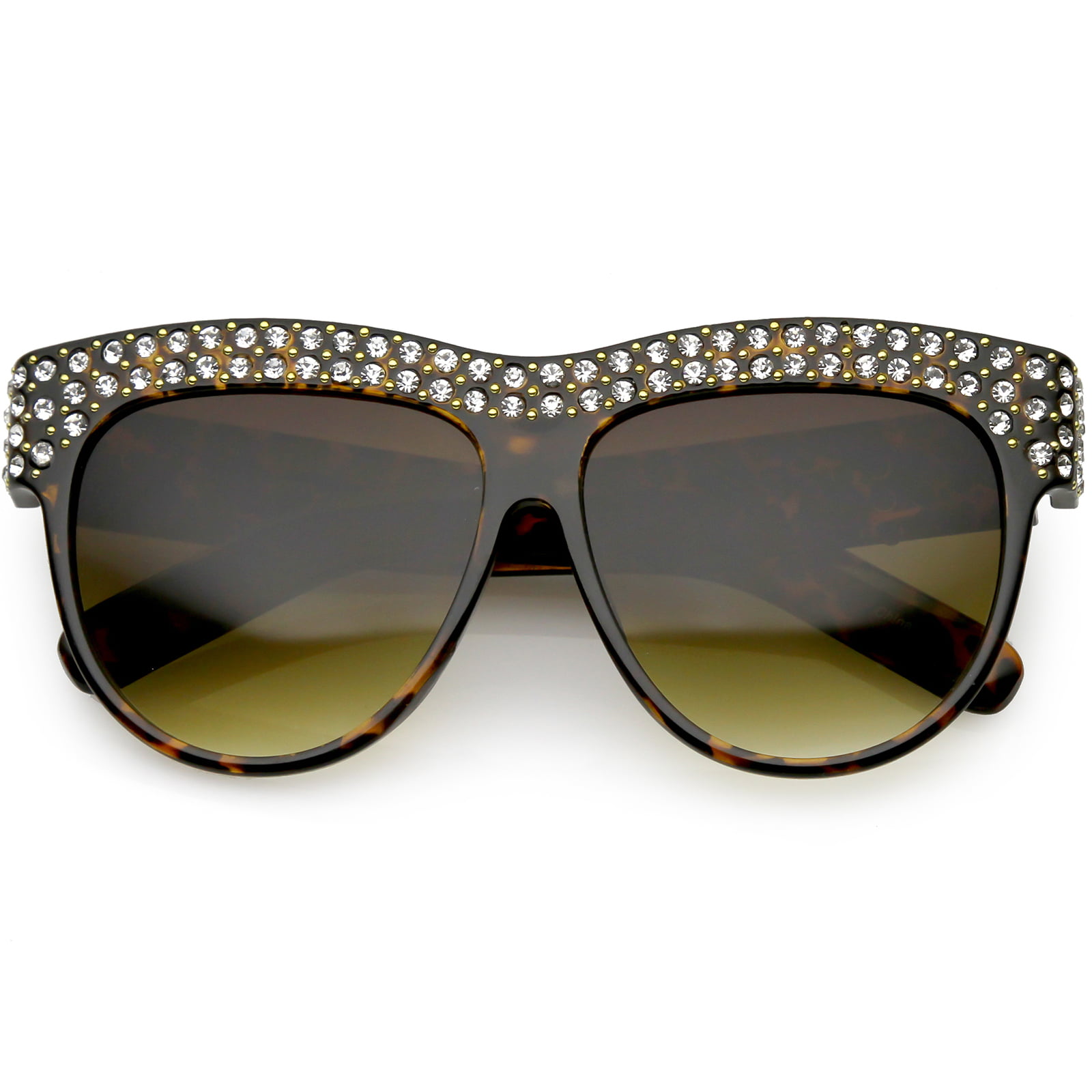 Handcrafted Rhinestone Stud Embellished Oversize Sunglasses Round Flat ...
