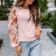 thumbnail image 3 of Suéter de invierno para mujer con cuello redondo y mangas abullonadas estampadas - Moda informal, rosa, XL, 3 of 6