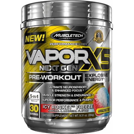 MuscleTech Vapor X5 Next Gen Explosive Energy Pre Workout Powder, Icy Rocket Freeze, 30