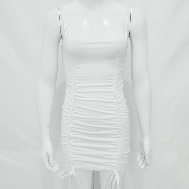 Women's Sexy Sleeveless A-Line Suspender Dress With Pleated Straps Solid Color Mid Waist Street Fashion Summer Polyester S M L XL
