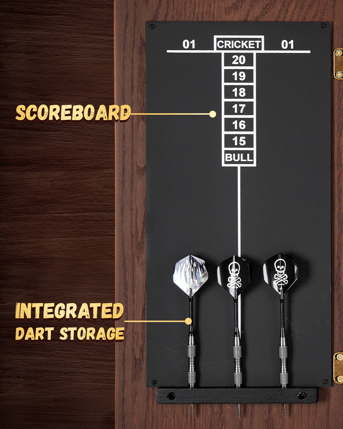 Yirinatek Sisal Dart Board Cabinet Sets, Decorative Dart Boards for Adults [12*Steel Darts] - Wooden Dartboard Cabinet with Integrated Scoreboard for Family Game Rooms [Coffee]