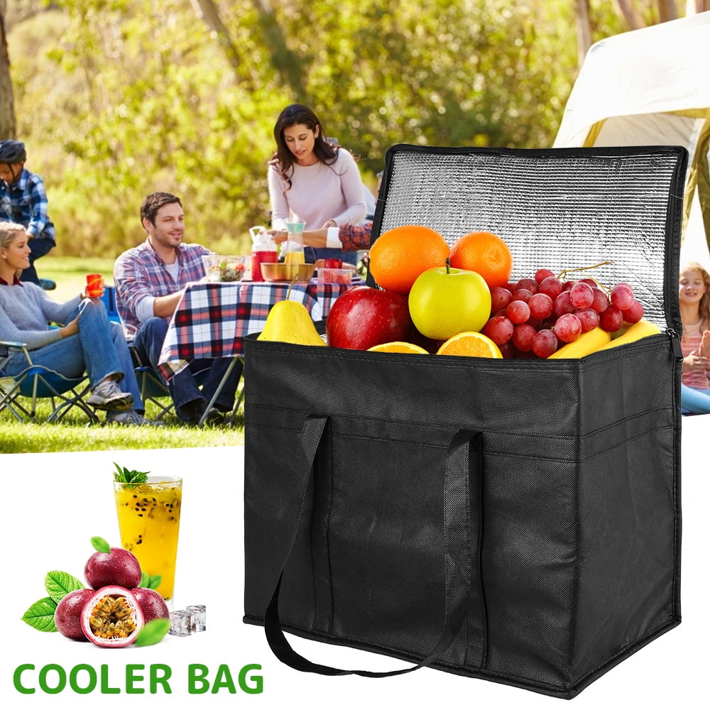Large Delivery Bag for Camping Picnic Grocery Shopping Insulated Reusable Bag for Hot & Frozen Food 30L Soft Cooler Bag Box with Zippered Top and reinforced bottom board Cool Bag Cool Box 