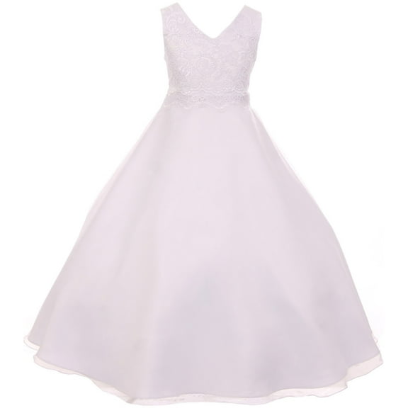 Little Girls Lace V Neck First Communion Pageant Wedding Birthday Flower Girl Dress White 6 (4KD18)