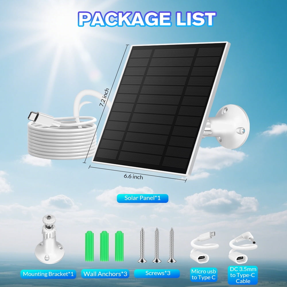 Outdoor 5.7V Solar Panel Charger Monocrystalline PET Micro USB Type C DC Kit with Bracket and Installation Screws