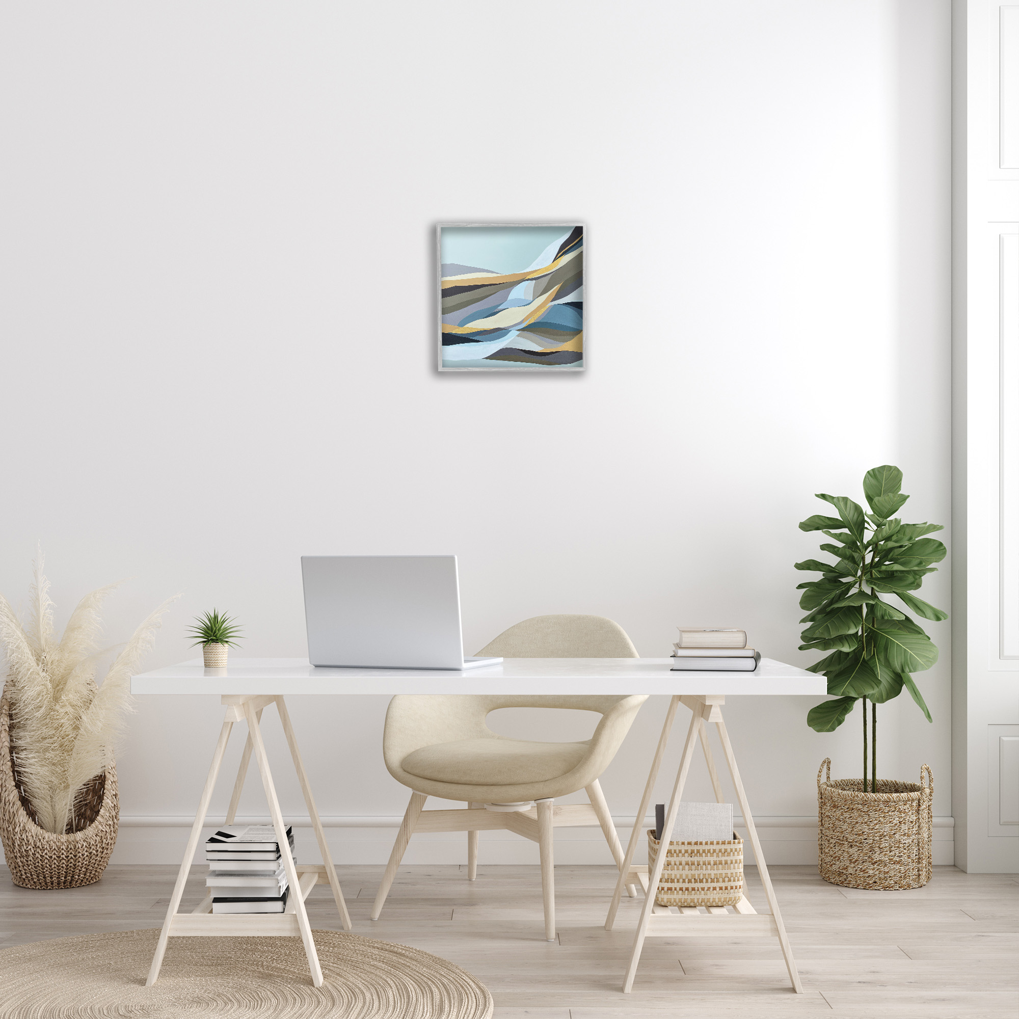 Stupell Industries Geometric Mountains Landscape Abstract Painting Gray Framed Art Print Wall Art, 17 x 17