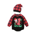 thumbnail image 1 of Seyurigaoka Baby Girls Boys Christmas Romper Tops Letter Santa Plaid Print Jumpsuits Round Neck Long Sleeve Autumn Bodysuits with Hat, 1 of 9