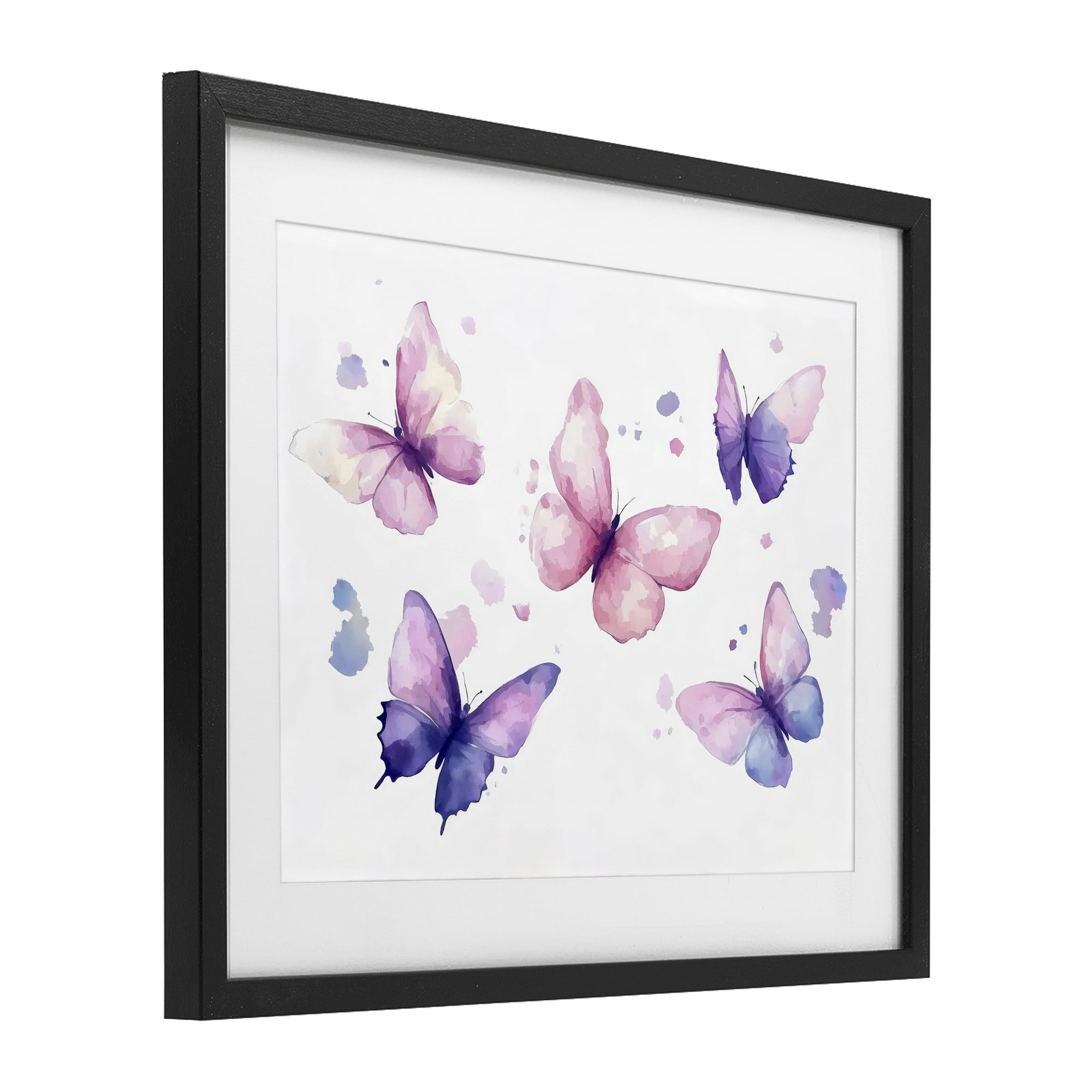 Stupell Industries Blue and Pink Butterflies Black Framed Print Under Glass, design by Creative Studio