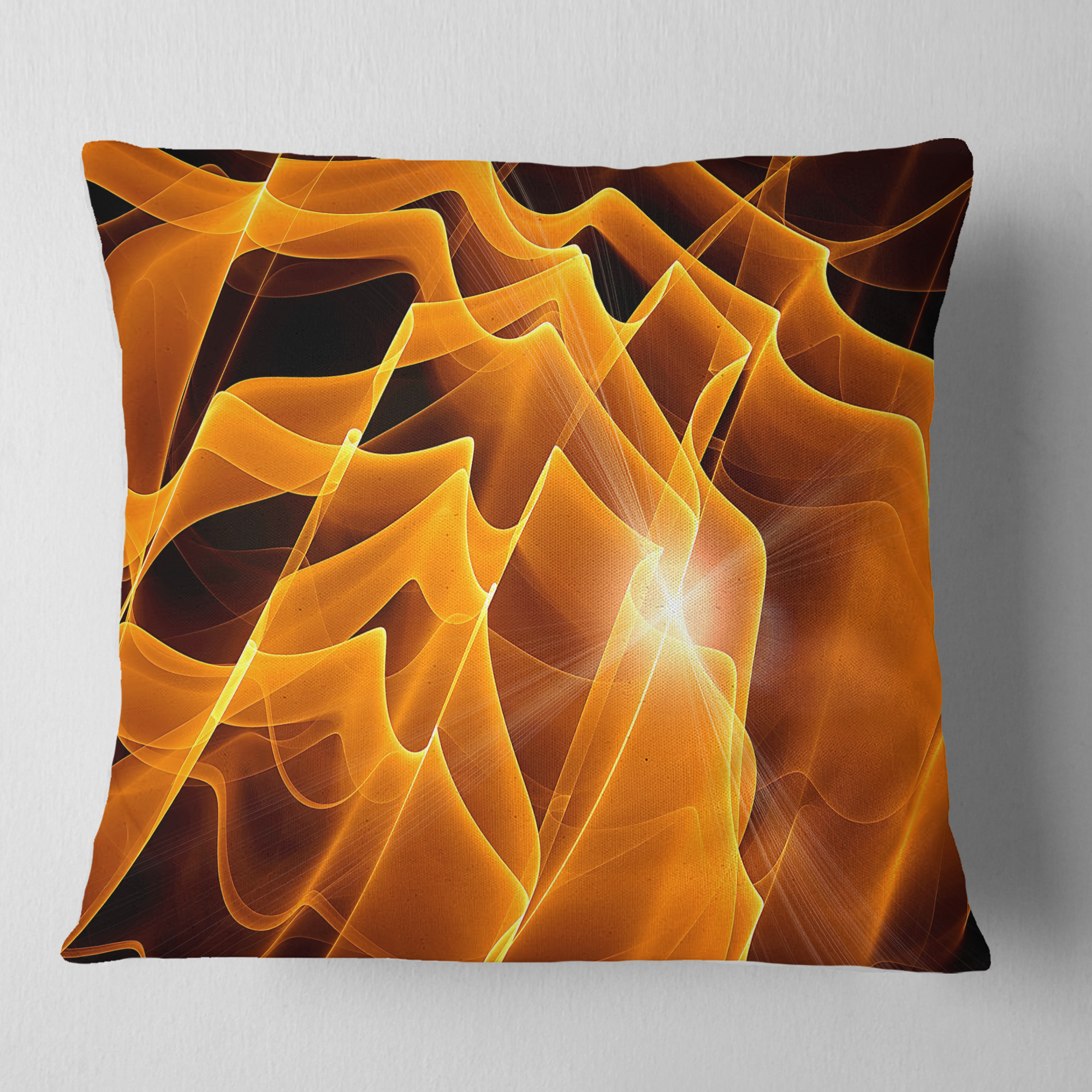 Designart Golden Yellow Abstract Fractal Design - Abstract Throw Pillow - 16x16