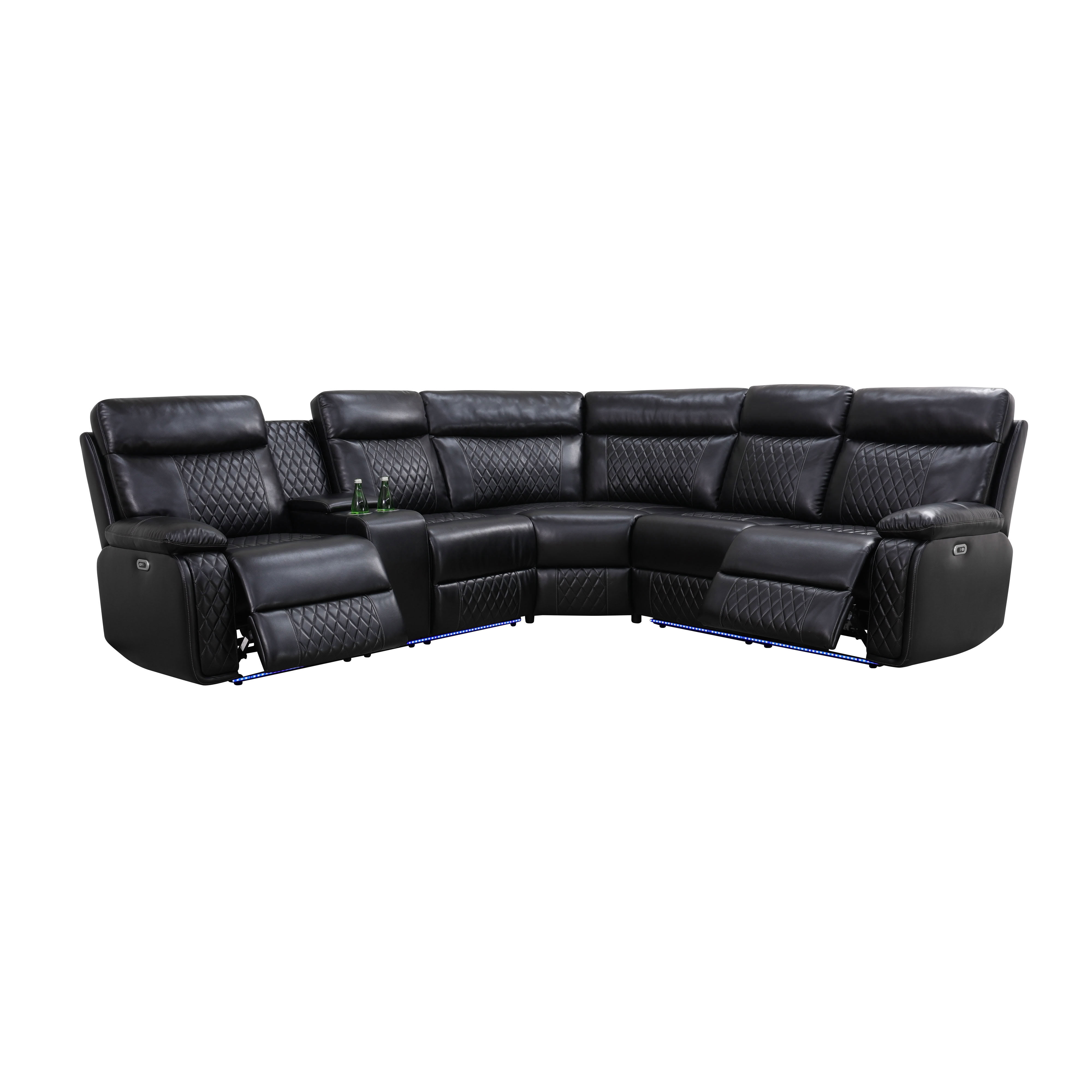 MAYEERTY Power Reclining L-Shaped Sectional Sofa, Home Theater Seating with USB & LED Lights