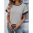 thumbnail image 6 of Women'S Short Sleeve Knit Tops Trendy Crewneck Striped T Shirts Casual Summer Blouses Outfits White S, 6 of 9