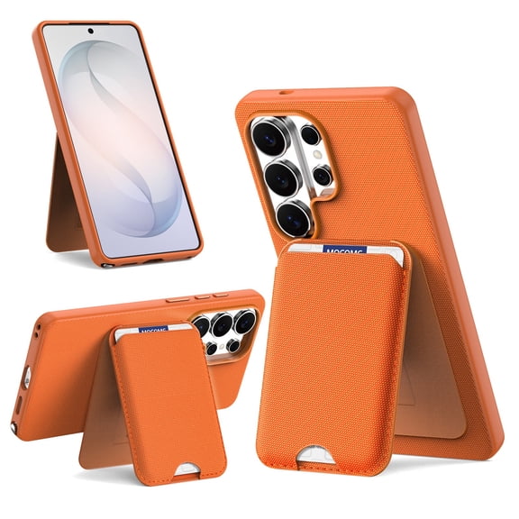 ELEHOLD 2-in-1 Magnetic Wallet Case for Samsung Galaxy S26 Ultra, Shockproof PU Leather Protective Cover with Kickstand, Compatible with Mag Safe Accessories, Orange