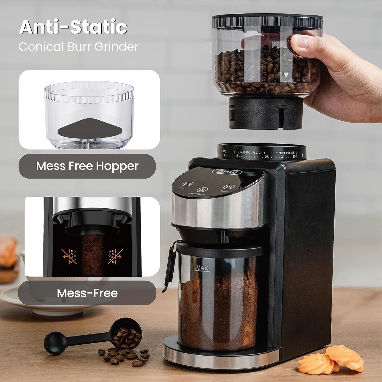 Electric Coffee Grinder with 35 Grind Settings for Espresso and Drip, Burr Mill for Home Use