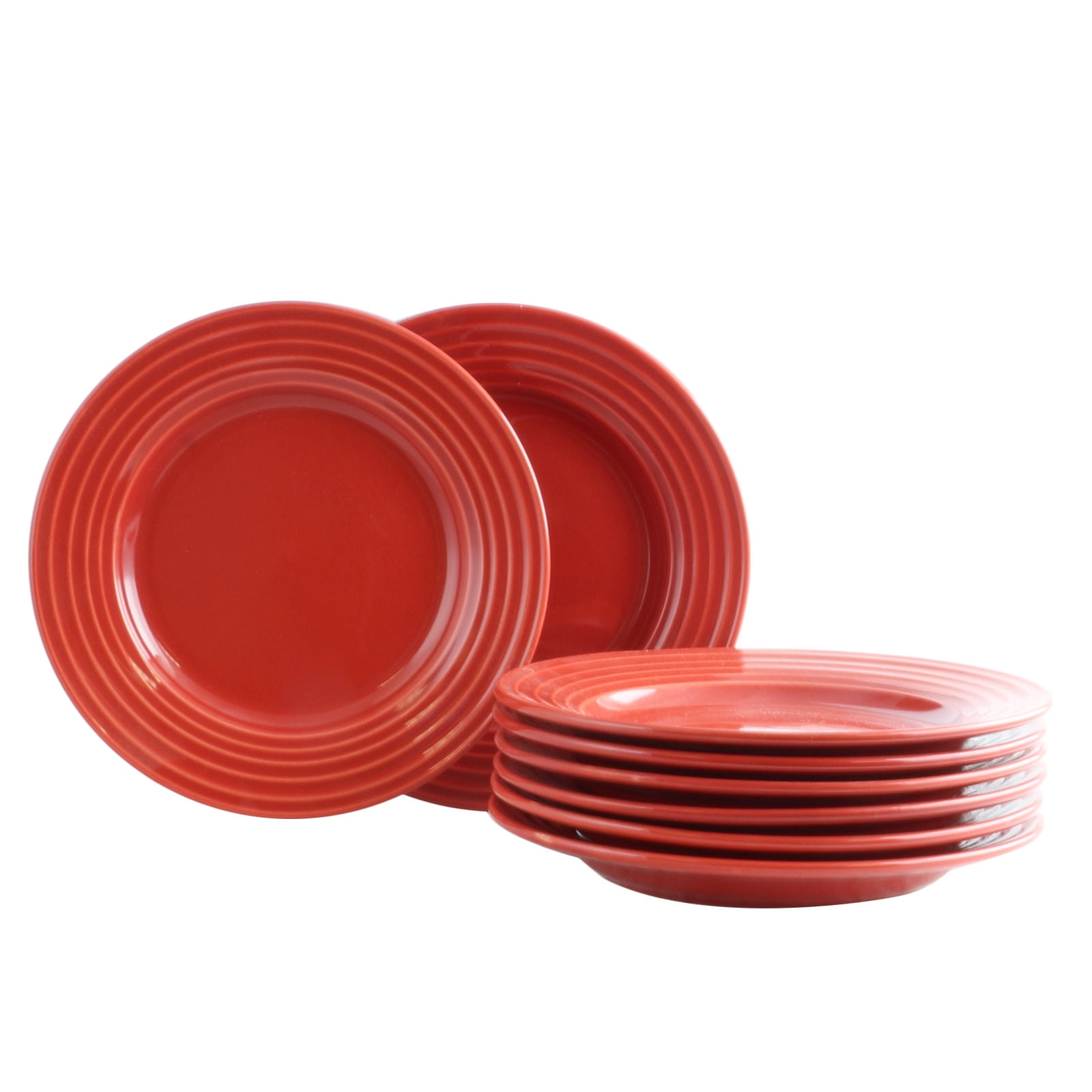 Gibson Home Plaza Cafe 8 Piece 8.5 inch Dessert Plate Set in Red