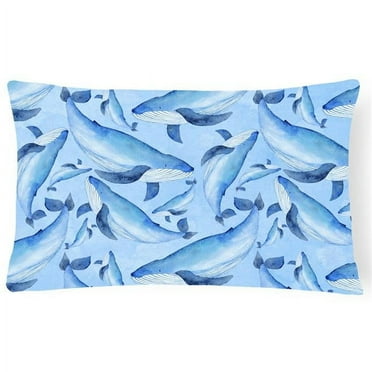 Watercolor Nautical Whales Canvas Fabric Decorative Pillow 12 x 16 in.