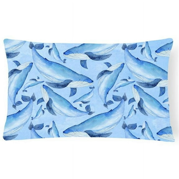 Watercolor Nautical Whales Canvas Fabric Decorative Pillow 12 x 16 in.