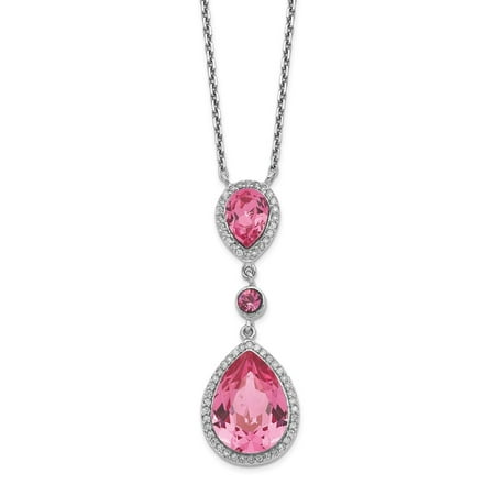 925 Sterling Silver Rh-plated Clear and Pink Crystal Teardrop With 2inch Ext Necklace - 16 Inch