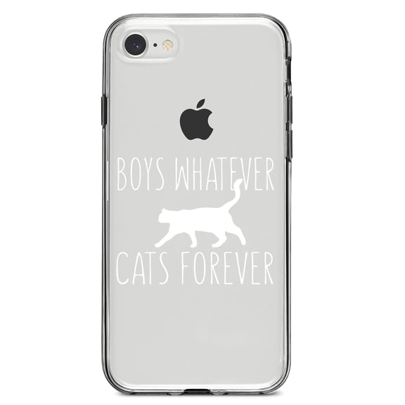 DistinctInk Clear Shockproof Hybrid Case for iPhone 7 8 SE (2020 Model) 4.7" Screen TPU Bumper Acrylic Back Tempered Glass Screen Protector - Boys Whatever, Cats Forever