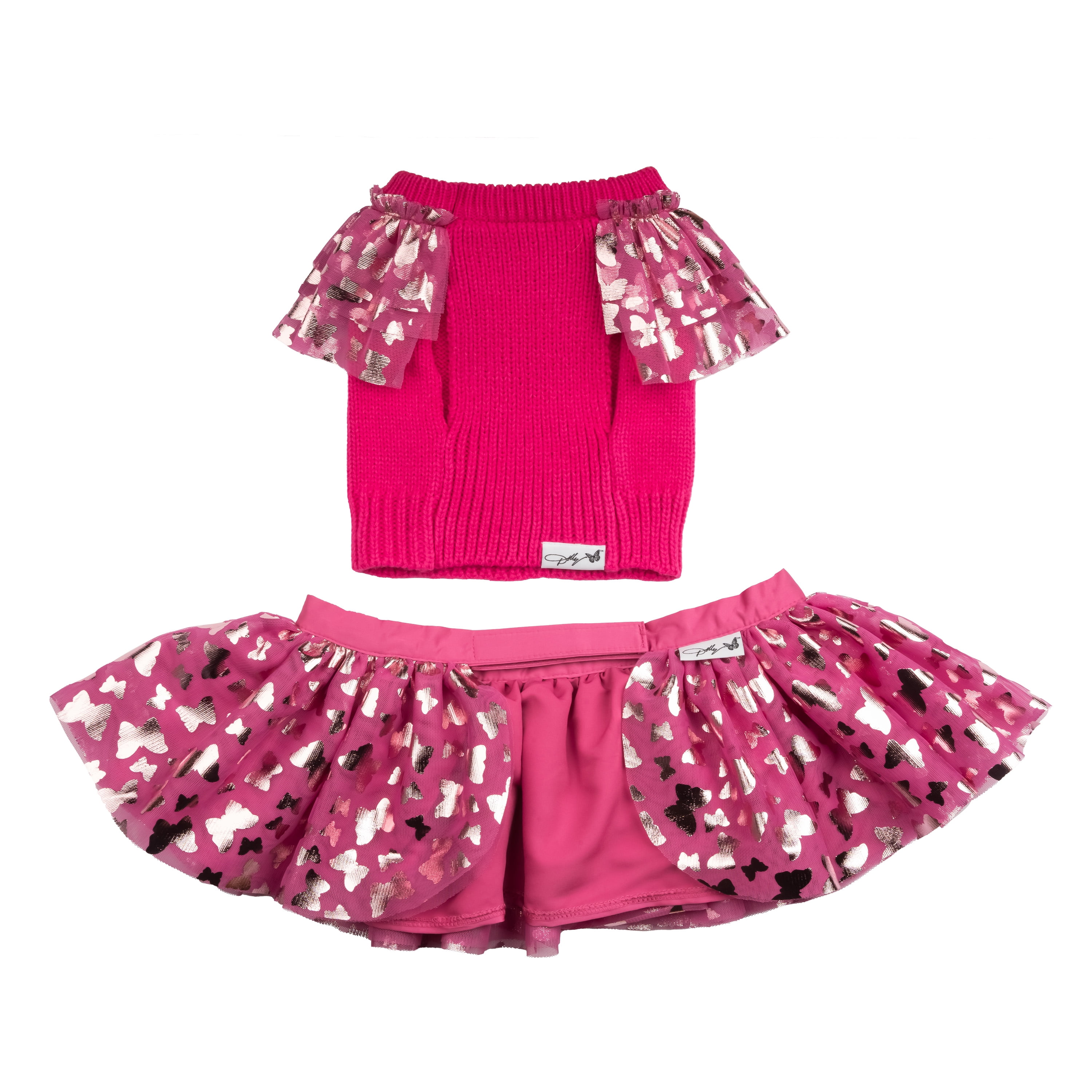 Doggy Parton, Dog Clothes, Ruffle Sweater and Skirt Two Piece Pet Set, Pink, XXL