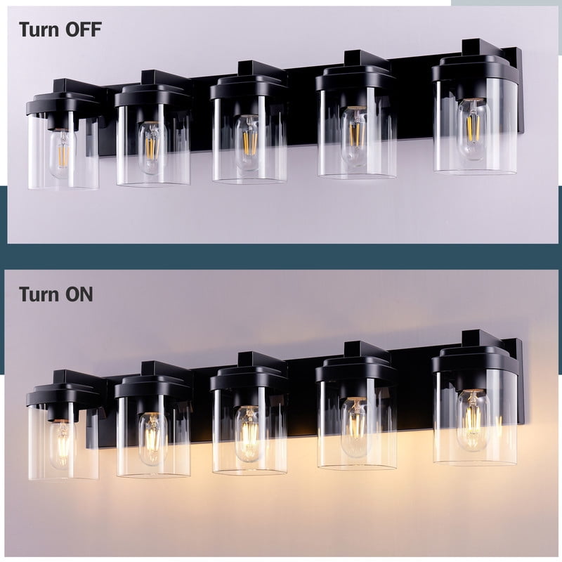 TICOZE 31 Inch 5 Light Matte Black Bathroom Vanity Light with Clear Glass Shade Vanity Light Fixtures Over Mirror for Bedroom, Living Room, Hallway (No Bulbs Included)