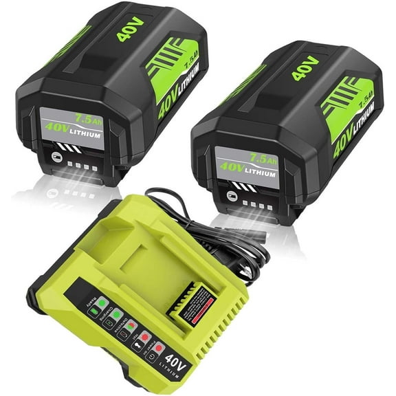 2Pack 7.5Ah Replacement for Ryobi 40V Battery and OP401 Charger Kit Compatible with Ryobi 40 Volt Lithium ion Battery OP4026 OP40261 OP4050 OP4040 OP40401 Cordless Power Tools