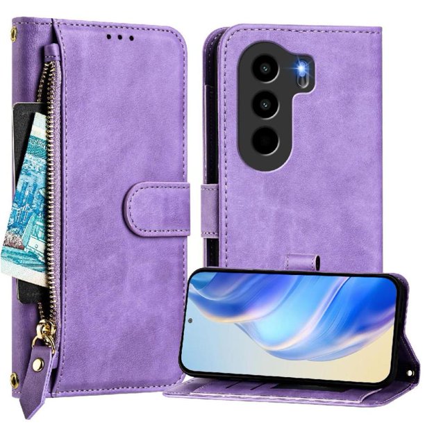 FOXDOCK Funda Tipo Cartera para Ulefone Note 21 Cuero PU con Cremallera y Correa de Muñeca, Ranuras para Tarjetas, Soporte Plegable, Cierre Magnético
