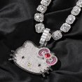 thumbnail image 3 of Nueva llegada Hip Hop helado Rosa sólido circón brillante dibujos animados Hello Kitty joyería lindo gato colgante collar, 3 of 4
