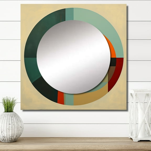 Designart "Voyage Midcentury Vintage Abstract Geometrics II" Modern Midcentury Beige Large Square Mirror - Square Bedroom Mirror Printed Wall Decor - Mid-Century Square Printed Wall Mirror Art
