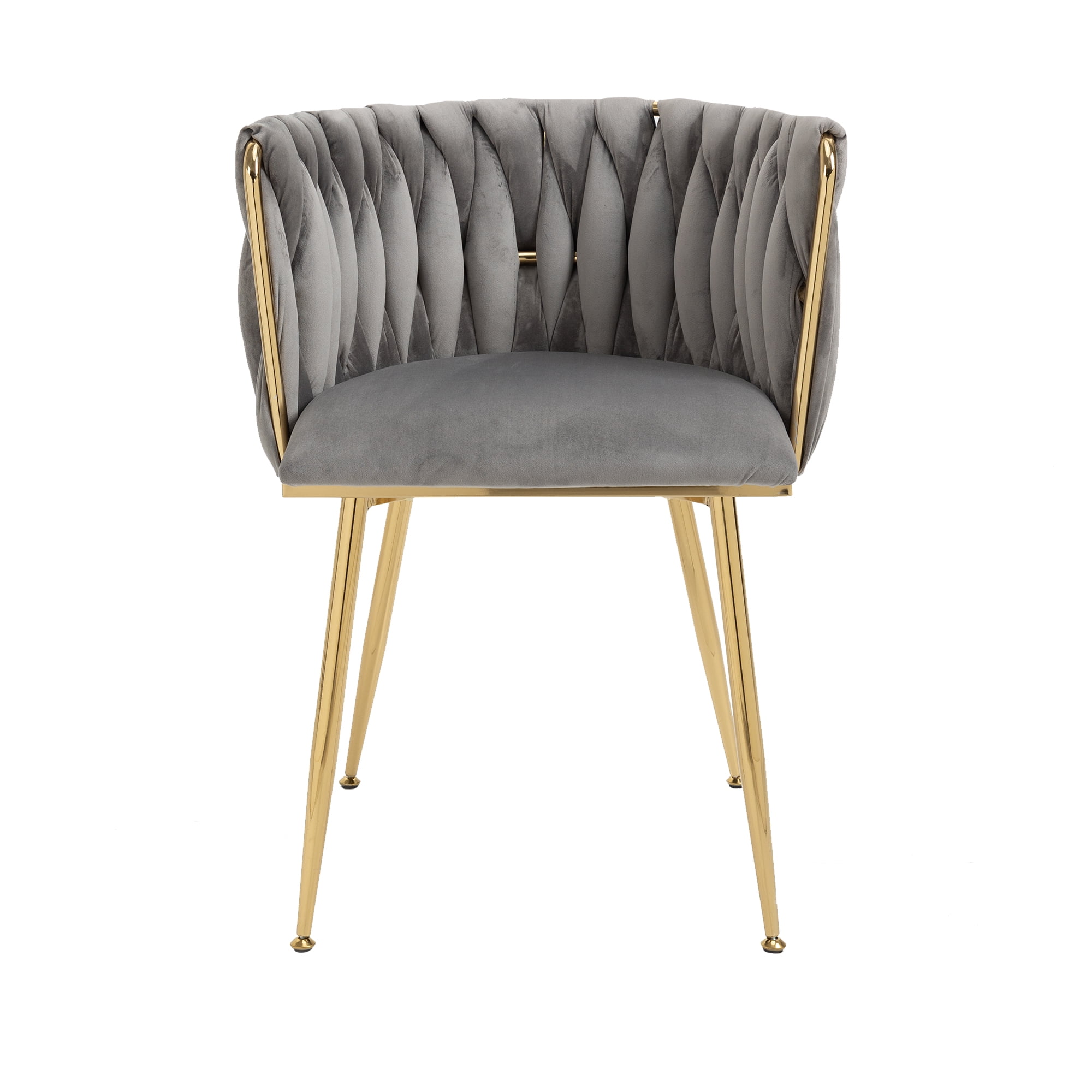 MOONMISS Modern Leisure Dining Chairs, Set of 2, Velvet Upholstered Accent Side Chair, Makeup Vanity Chair, Low-Back Accent Chair with Gold Metal Legs for Living Room Kitchen, Gray