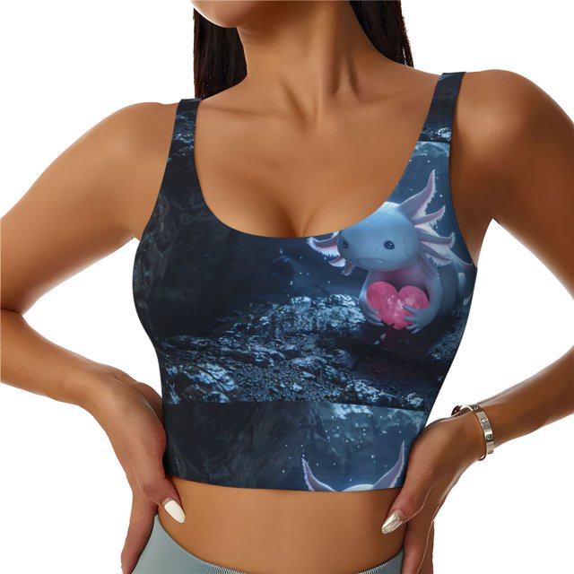 Balery Heart Axolotl Sujetadores deportivos con espalda cruzada para mujer, acolchados, sin costuras, de alto impacto, ideales para yoga, gimnasio, entrenamiento y fitness.-X-Large