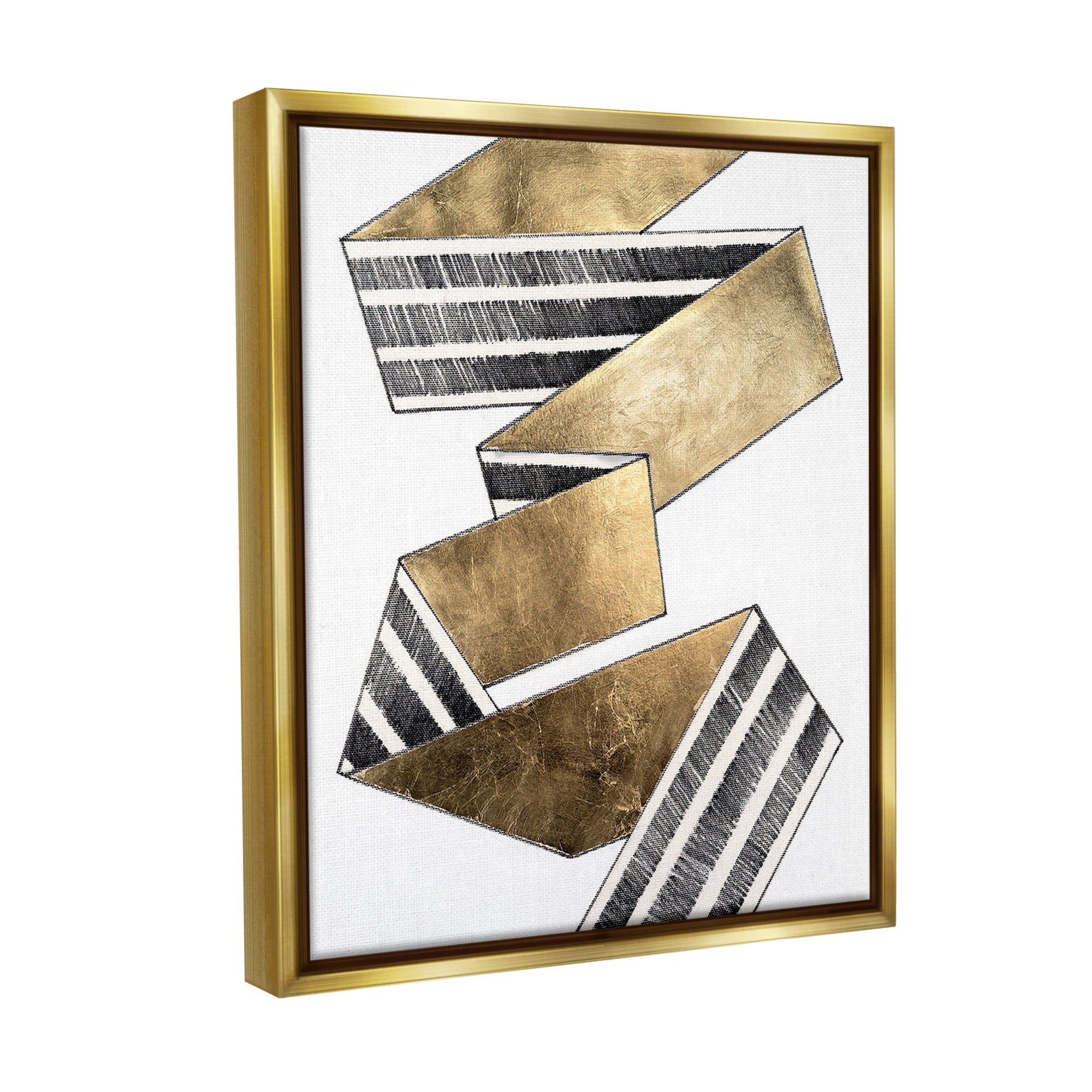 Stupell Industries Alternating Striped Ribbon Abstract Painting Gold Floater Framed Canvas Art Print Wall Art, 25 x 31