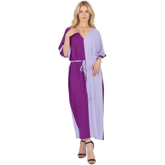 HAPPY BAY Women's Summer Loungewear Relaxed Fit Caftan Maxi Night Shirts 3X-4X Violet_AC425