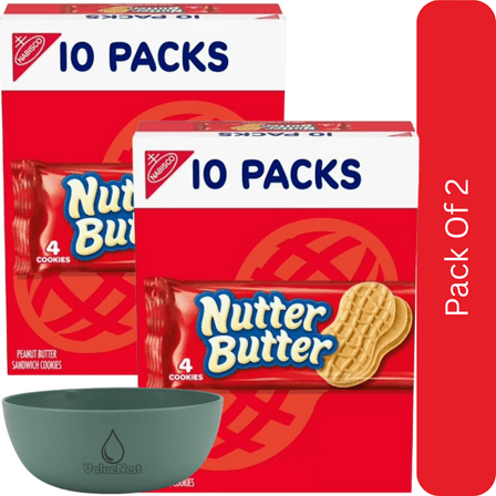 NUTTER BUTTER Peanut Butter Sandwich Cookies, 10 Snack Packs (4 Cookies Per Pack)-2pk, With Olive Green Bowl By ValueNest