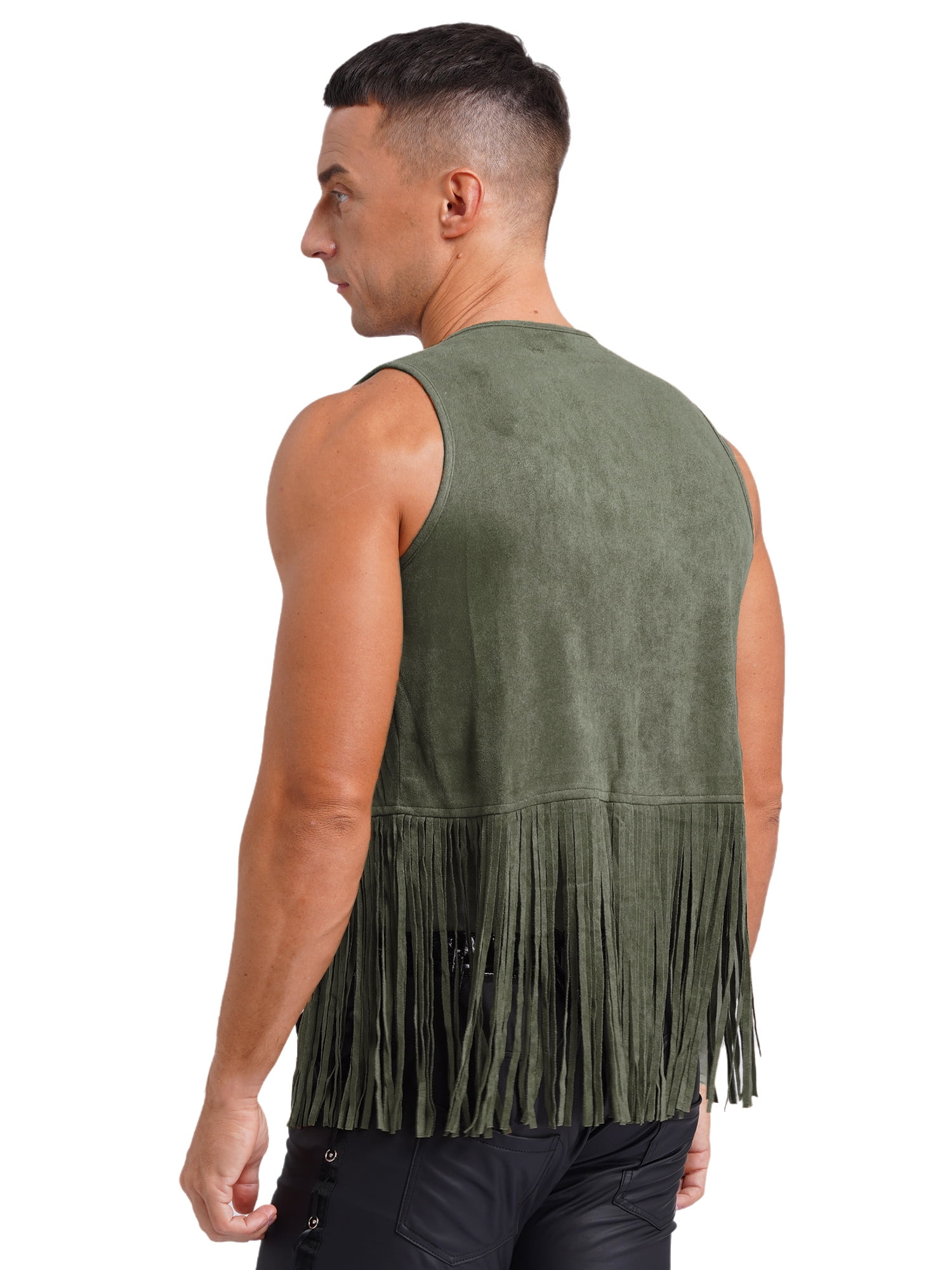 Yhong Mens Cowboy Western Fringe Vest Clubwear Outfit Waistcoat