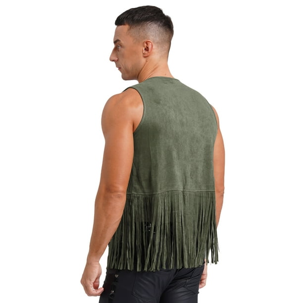 Yhong Mens Cowboy Western Fringe Vest Clubwear Outfit Waistcoat