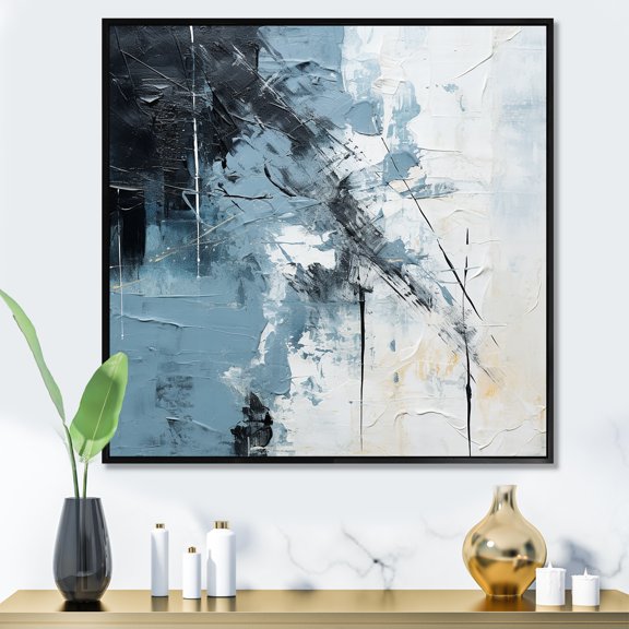 Designart "Modern Scandinavian Art In Blue And Beige I" Abstract Painting Floater Framed Canvas Prints