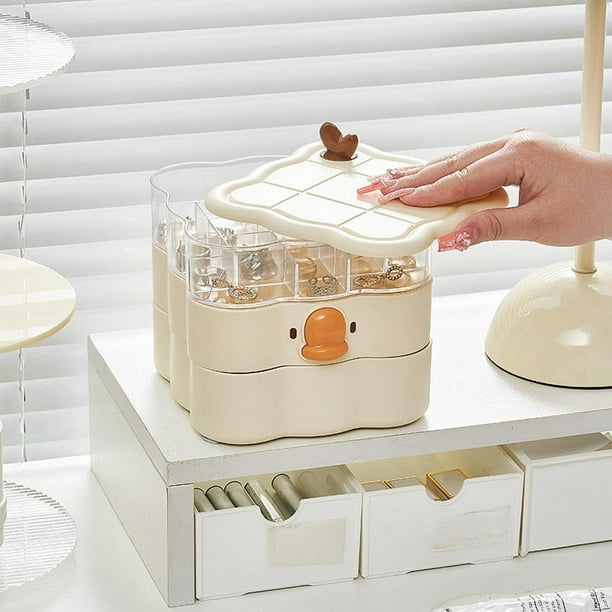 Organizador de joyas, bandeja giratoria para joyería, escaparate portátil a prueba de polvo, joyero, soporte para joyería, estuche para anillo, lazos