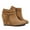 Light Brown, variant on Dellytop Womens Wedge Ankle Boots Braided Fringe Strap Heeled Fall Booties Dress Shoes