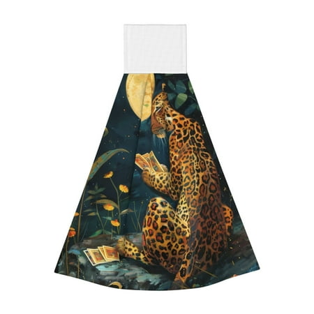 

Jgfou Leopard Reading Tarot Cards Print Coral Fleece Microfiber Hanging Hand Towel Soft Premium Dishcloths Multi-Purpose Dust and Stain Removal Cleaning Supplies