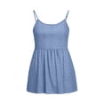 thumbnail image 5 of Craaazy Womens Solid Color Spaghetti Strap Tank Tops Casual Summer Scoop Neck Blouse with Eyelet Detail Ruffled Hem Trendy Tees for Daily Wear, Summer Beach, 5 of 5