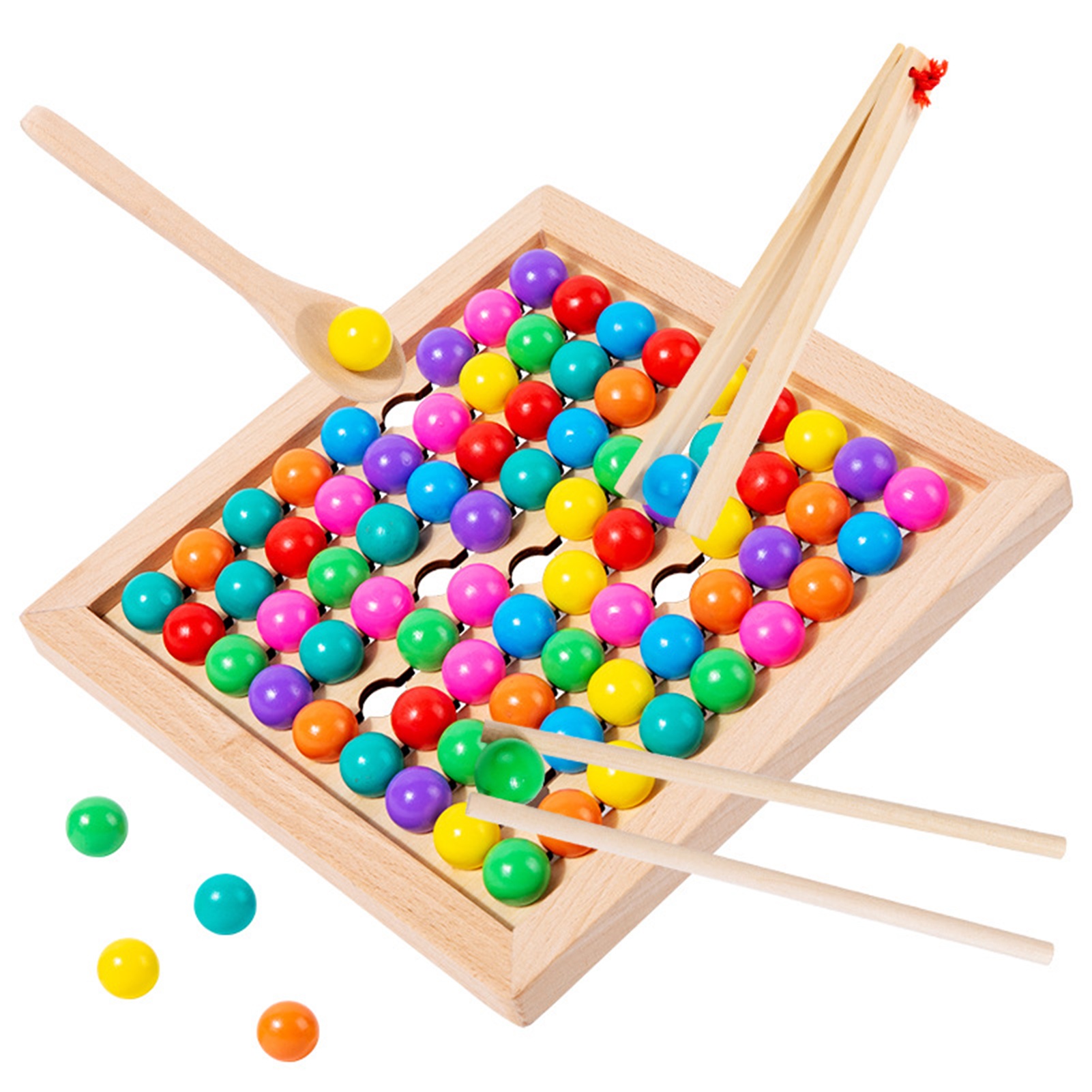 Viugreum Wood Peg Board Beads Game Color Sorting Bead Toddler Toys Children's Math Learning